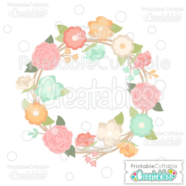 Spring Flower Wreath SVG Cut File & Clipart E239 - Includes Limited Commercial Use!