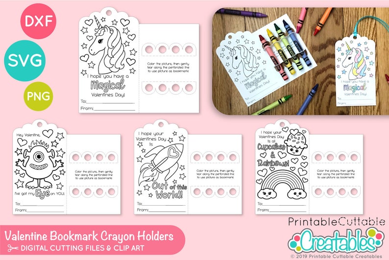 Download Set of 4 Valentine's Coloring Card Crayon Holder SVG Files ...