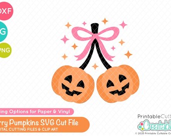 Kirsch Kürbisse SVG Cut Files / Clipart E875 - Coquette Halloween svg, dxf, printable png - Kommerzielle Nutzung Cut File für Cricut + Silhouette