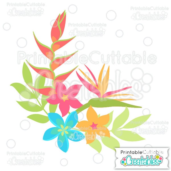 Tropical Plumeria 'n' Heliconia Flowers SVG Cutting Files & Clipart E168 - Includes Limited Commercial Use!