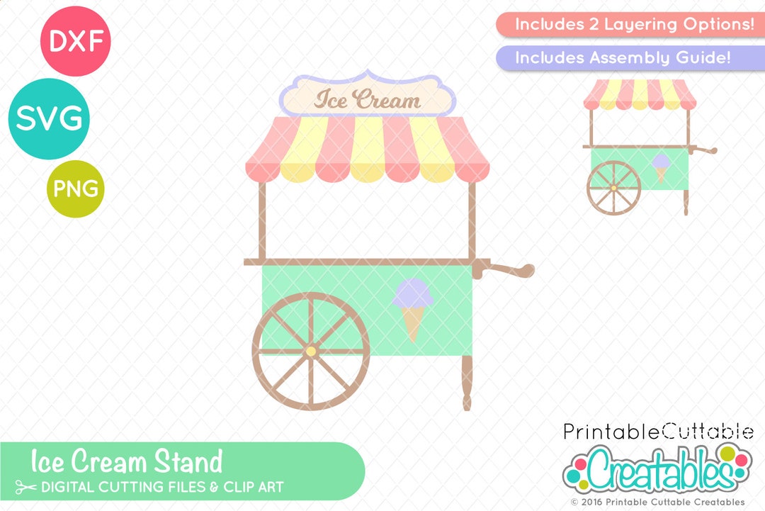 Ice Cream Stand SVG Cut File & Clipart E287 Ice Cream Cart SVG Includes
