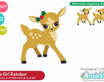 Cute Girl Reindeer SVG Cut File & Clipart E058 - Cute Christmas Reindeer SVG - Cute Reindeer SVG - Includes Limited Commercial Use!