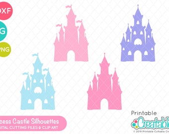 Castle SVG - Princess Castle Silhouette SVG Cut File & Clipart E530 - Kingdom SVG Dxf fichiers pour Cricut + Silhouette -