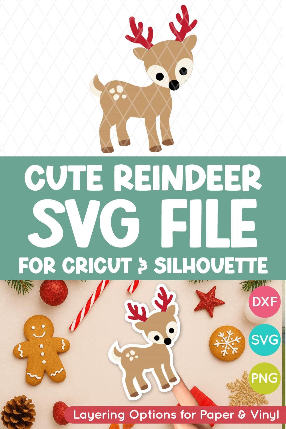 Cute Reindeer SVG Cut File & E889 - Svg, Dxf, Printable Png - Christmas ...