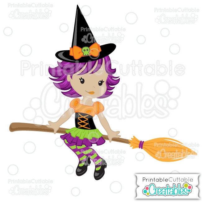 Download Cute Witch on Broom SVG Cut File & Clipart E195 Includes ...
