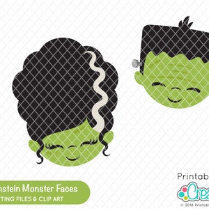 Niedliche Frankenstein Monster Faces SVG Cut File & Clipart E408 - SVG DXF Dateien für Silhouette + Cricut - beinhaltet limitierte kommerzielle Nutzung!
