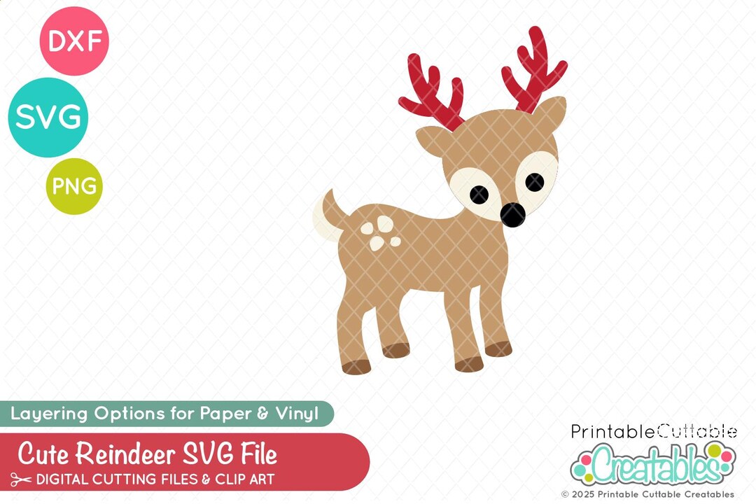 Cute Reindeer SVG Cut File & E889 - Svg, Dxf, Printable Png - Christmas ...