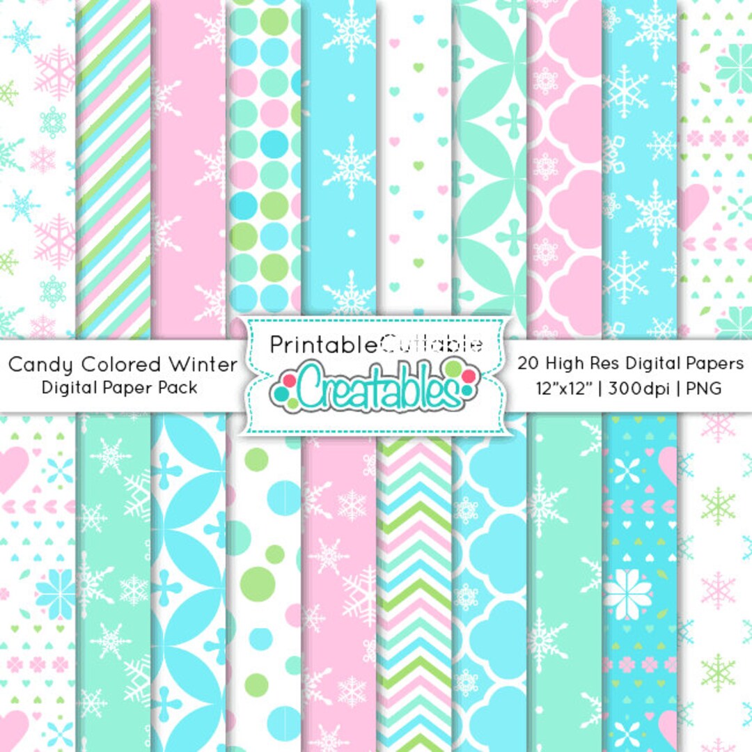 Candy Colored Winter Digital Paper Pack Printable Scrapbook Paper ...