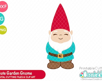 Cute Garden Gnome SVG Cut File & Clipart E459 - SVG DXF files for Silhouette + Cricut - Includes Limited Commercial Use!