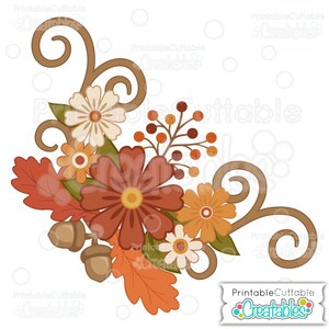 Fall Flower Flourish Group SVG Cut File & Clipart E203 - Includes Limited Commercial Use!