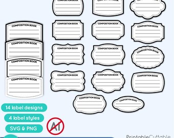 Printable Composition Notebook Labels PNG SVG D199 - 56 Composition Book Label Svg Bundle, Composition Notebook Labels, Composition Book PNG