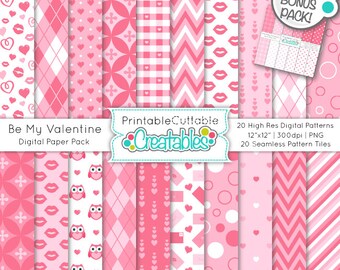 Be My Valentine Seamless Patterns & Digital Paper Pack PP024 - Incluye Uso Comercial Limitado + ¡Papeles DE BONIFICACIÓN GRATIS!