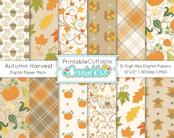 Autumn Harvest Digital Paper Pack Printable Patterns Instant Download - Includes Limited Commercial Use!