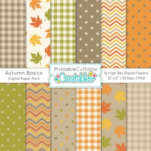 Autumn Basics Digital Paper Pack Printable Patterns Instant Download - Includes Limited Commercial Use!