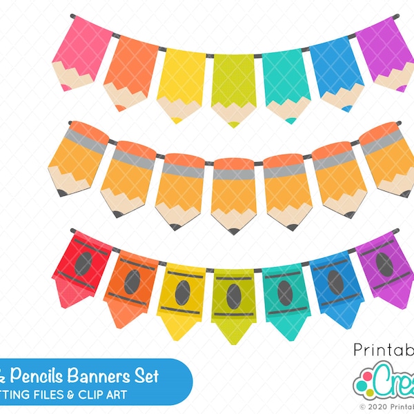 Lil Crayons 'n' Pencils Banners SVG Cut File & Clipart BF015 - Includes Limited Commercial Use!