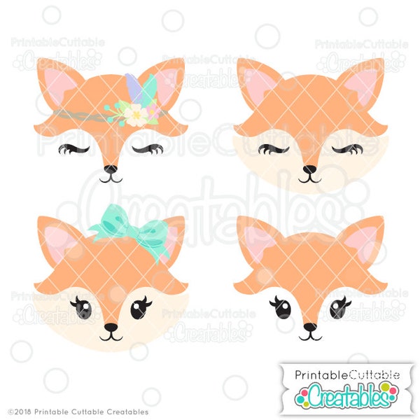 Cute Fox Face SVG File & Clipart Set E381 - SVG, DXF Cut Files pour Cricut, Silhouette Cameo - Inclut une utilisation commerciale limitée!