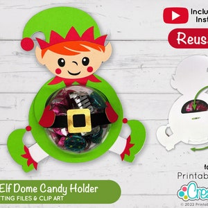 Christmas Elf Dome Candy Holder SVG File D110 - svg DXF & PDF - Porta cupola caramelle dolci con meccanismo di apertura