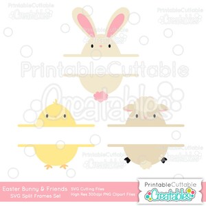 Easter Bunny &#39;n&#39; Friends Split Frame SVG Cut File & Clipart ES027 - Includes Limited Commercial Use!