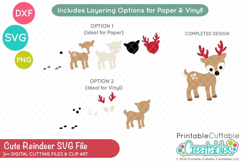 Cute Reindeer SVG Cut File & E889 - Svg, Dxf, Printable Png - Christmas ...