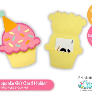 Birthday Cupcake Gift Card Holder SVG File for Cricut Silhouette D146 - Gift Card Holder Svg Template, Gift Card Holder SVG Cut File