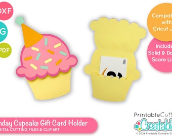 Birthday Cupcake Gift Card Holder SVG File for Cricut Silhouette D146 - Gift Card Holder Svg Template, Gift Card Holder SVG Cut File