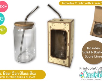 16 oz. Beer Can Glass Box SVG File D095 - Glass Can Box Cut File Template