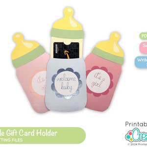 Baby Flasche Geschenk Kartenhalter SVG-Datei für Cricut Silhouette D159 - Baby-Dusche-Geschenk-Kartenhalter-Svg-Vorlage, Geschenkkartenhalter SVG-Schnitt-Datei