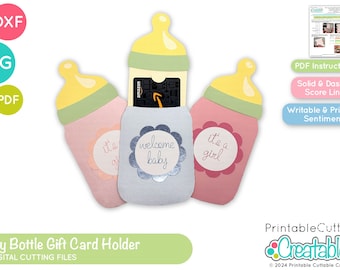 Baby Bottle Gift Card Holder SVG File for Cricut Silhouette D159 - Baby Shower Gift Card Holder Svg Template, Gift Card Holder SVG Cut File