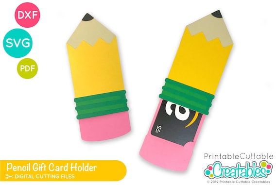 Pencil Gift Card Holder SVG File D014 - Gift Card Holder Svg File for Cricut + Silhouette dxf & pdf - School Teacher Gift SVG Cut File