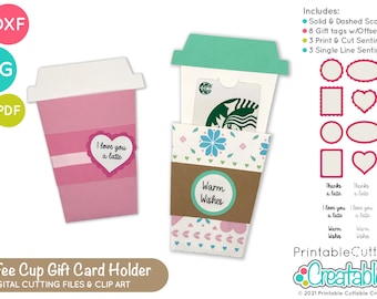 Coffee Cup Gift Card Holder SVG File D059 - svg dxf & pdf  - Includes Limited Commercial Use!