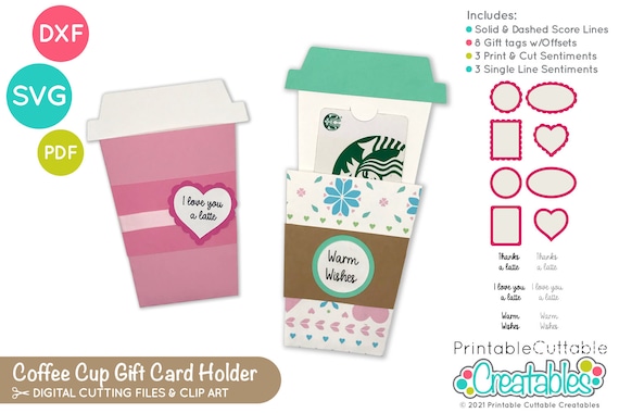 Coffee Cup Gift Card Holder SVG File D059 - svg dxf & pdf  - Includes Limited Commercial Use!