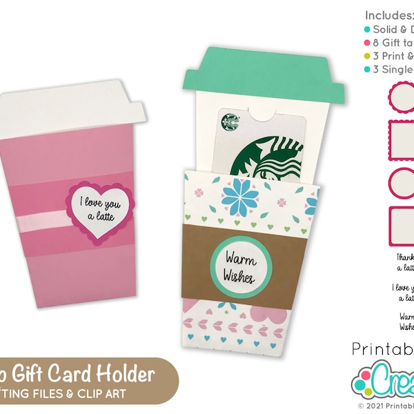 Coffee Cup Gift Card Holder SVG File D059 - svg dxf & pdf  - Includes Limited Commercial Use!