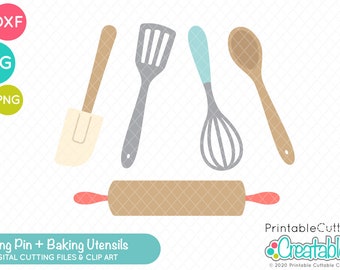 Rolling Pin + Baking Utensils SVG Cut File E573 - svg, dxf, printable png - Baking svg Kitchen svg Rolling Pin svg Cooking svg