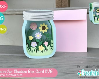 Blume Mason Jar Shadowbox Karte SVG-Datei für Cricut D190 - 3D Pop-up-Karte SVG