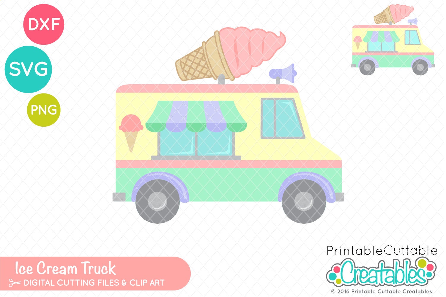 Ice Cream Truck SVG Cut File & Clipart E286 - Includes Limited Commercial Use!