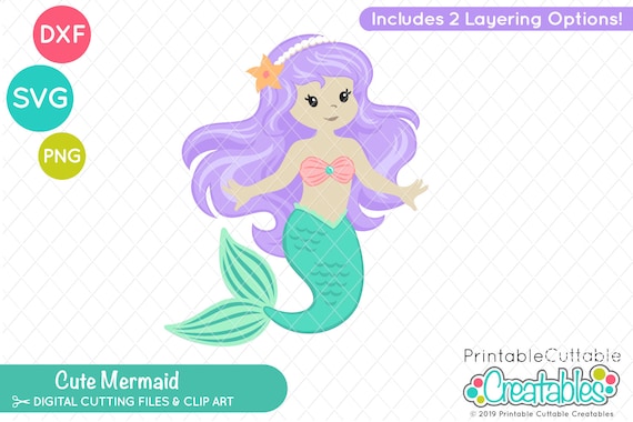 Cute Mermaid SVG Cut File & Clipart E154 - Includes Limited Commercial Use!