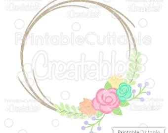 Flower Wreath Monogram Frame SVG File & Clipart B012 - Cut File for Cricut, Silhouette Cameo - Includes Limited Commercial Use!