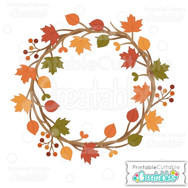 Autumn Wreath SVG Cut File & Clipart E206 - ¡Incluye uso comercial limitado!