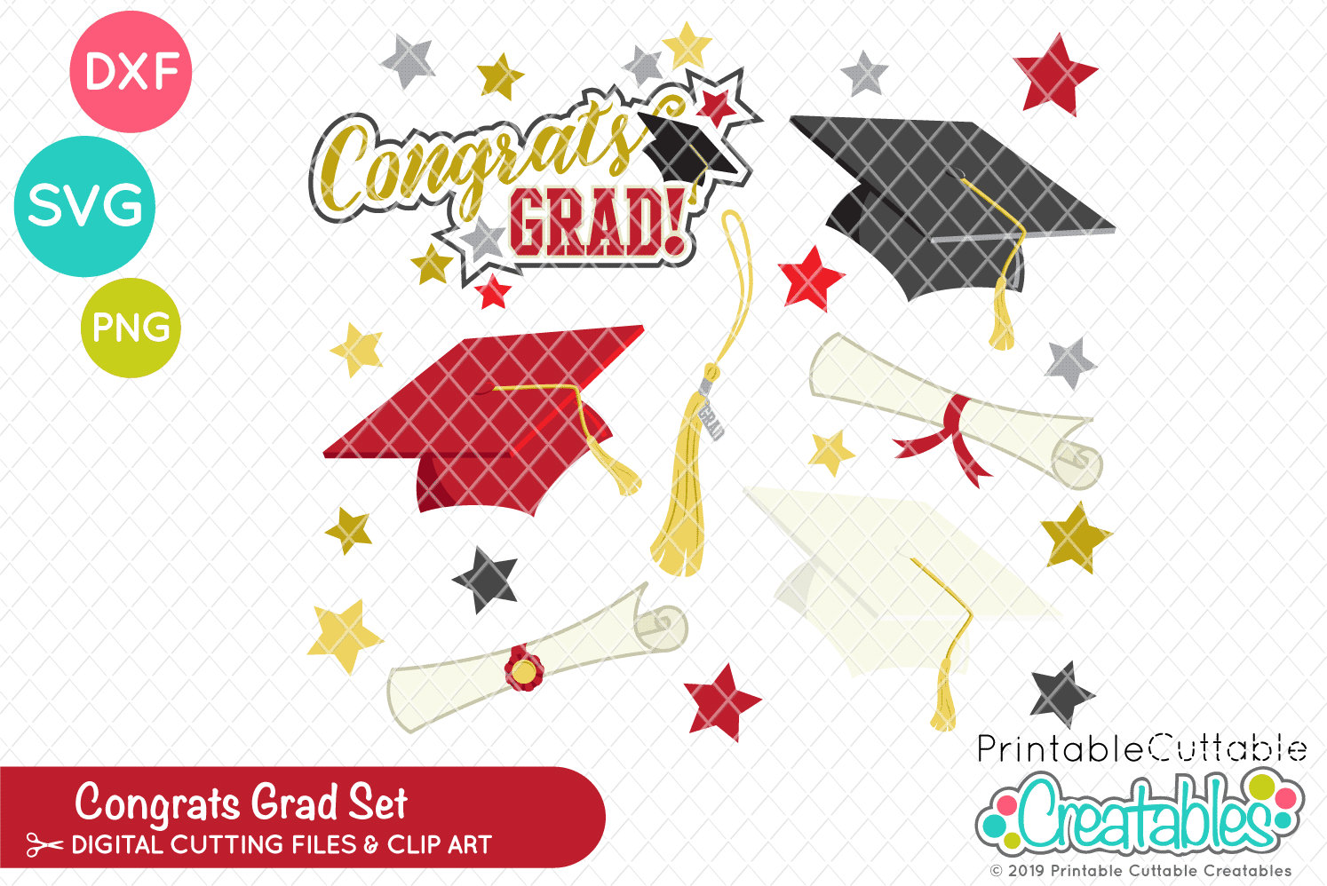 Congrats Grad Graduation Svg Cutting Files Clipart Set Etsy