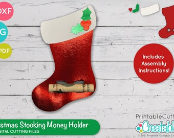 Christmas Stocking Money Holder SVG File for Cricut Silhouette D113 - Money Holder Svg Template, Cash Holder SVG Cut File