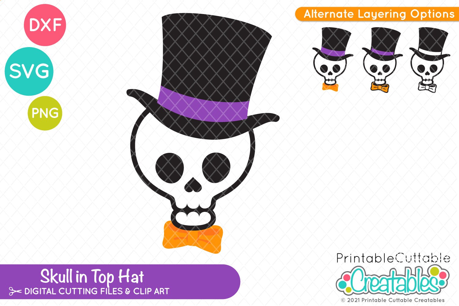 Skull Top Hat SVG Cut File and Clipart E625 Halloween SVG File