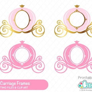 Princess Carriage Monogram Frames SVG Cut File B020 - SVG DXF bestanden voor Silhouette + Cricut - Inclusief beperkt commercieel gebruik!