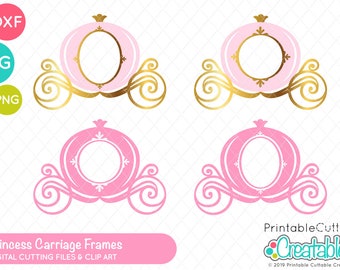Princess Carriage Monogram Frames SVG Cut-bestand B020 - SVG DXF-bestanden voor Silhouette + Cricut - inclusief beperkt commercieel gebruik!