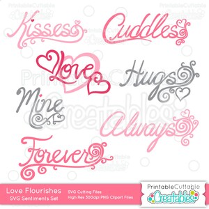Love Flourishes Valentine&#39;s Sentiments SVG Cut File & Clipart Set WTS003 - Includes Limited Commercial Use!