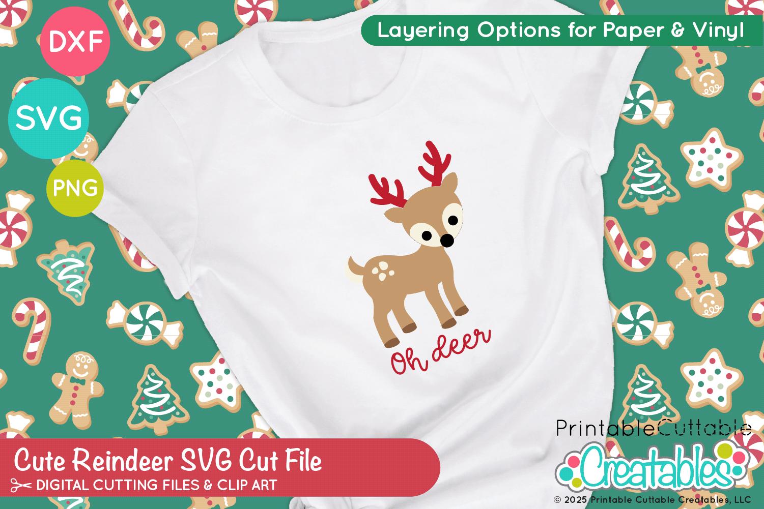 Cute Reindeer SVG Cut File & E889 - Svg, Dxf, Printable Png - Christmas ...