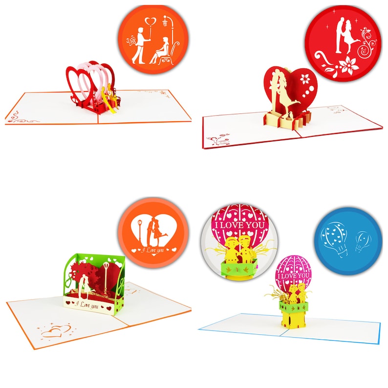 4 Love Pop Up Greeting Cards Engagement Card Valentine Card Etsy - image 0