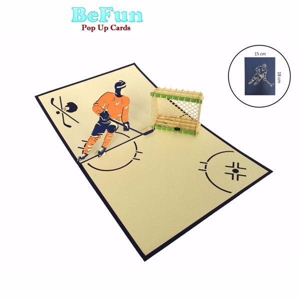 Pop Up Card Hockey Fan Lover Gift 3D Greeting Men Boys Him All Occasion Birthday Thank you Congratulation Valentine Anniversary Christmas