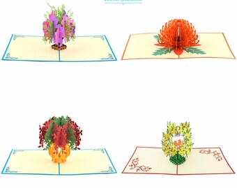 Floral Variety Pack 4 Pop Up Cards with Envelopes | Flower Blank Note Card Set | Flower Greeting Card Handmade | Spring Greeting Card Bundle