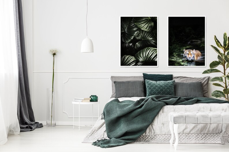 Jungle Wall Art Tropical Leaves Tropical Decor Dark Green Wall Etsy