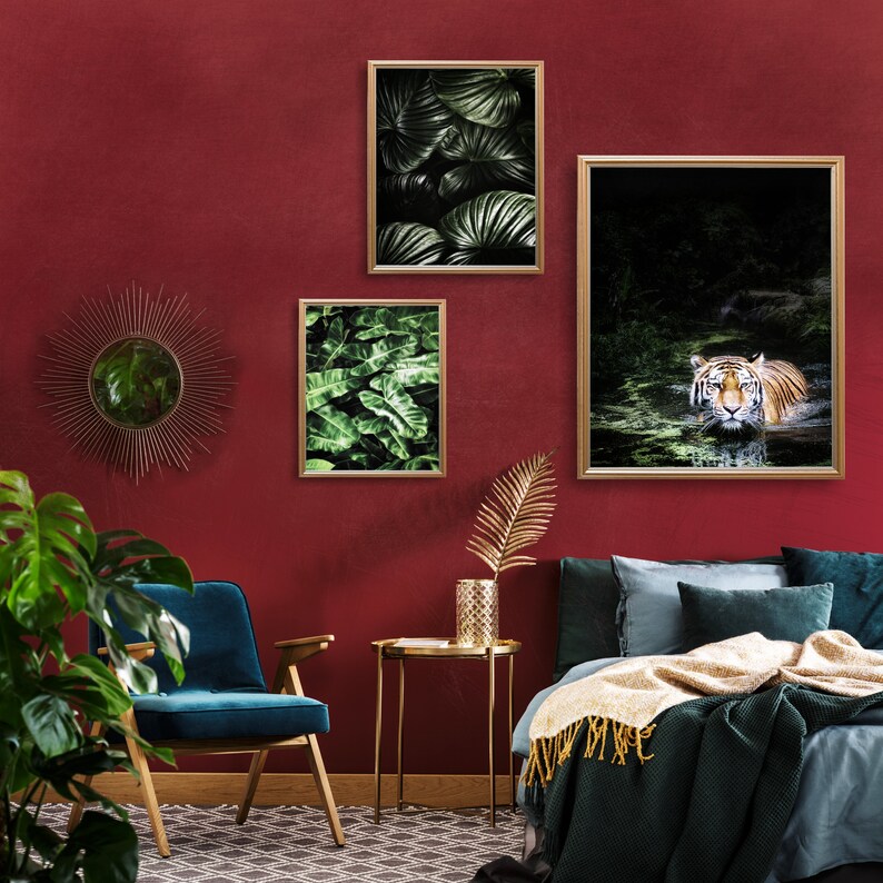 Jungle Wall Art Tropical Leaves Tropical Decor Dark Green Wall Etsy